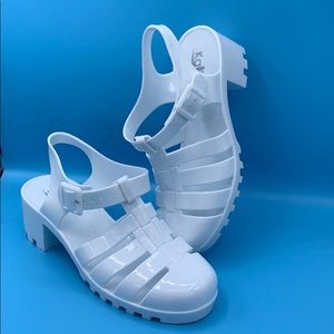 Kali - White Jelly Block Heel Sandal